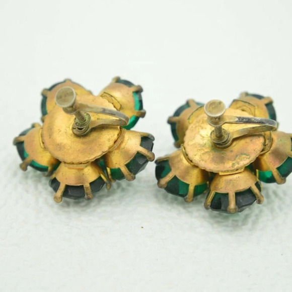Gold Vermeil Sterling Marked Large Green Earrings - Picture 3 of 5